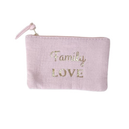 Petite pochette coton 10.5 X 16.5 cm Family LOVE doré-Rose baby