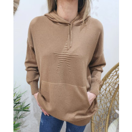 Pull à capuche femme oversize étoile relief-Camel