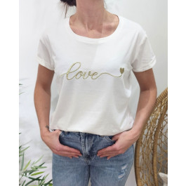 T-Shirt femme blanc broderie love coeur-Or