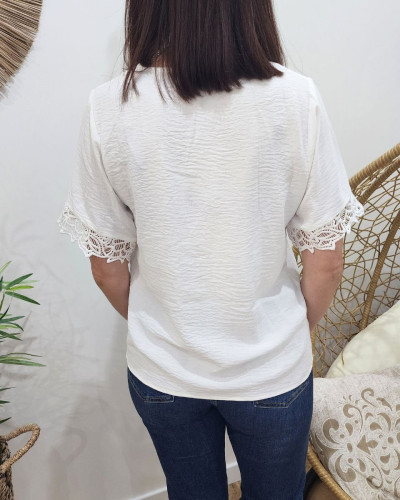 Blouse femme blanche manches et col brodés Tylia