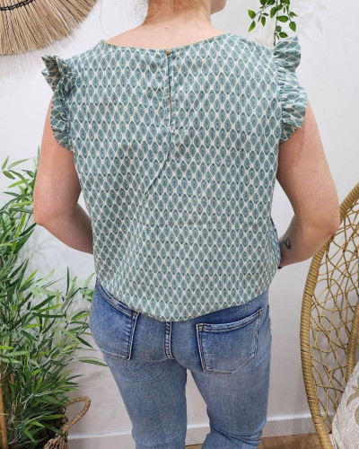 Blouse femme écru feuilles vertes Corentine