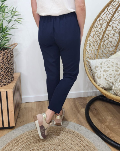 Pantalon tailleur femme fluide bleu marine