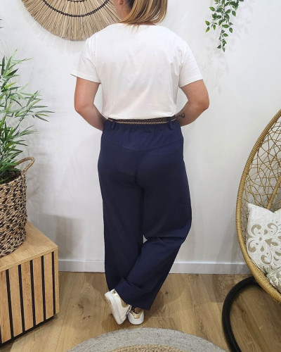 Pantalon femme élastiqué coupe droite et poches