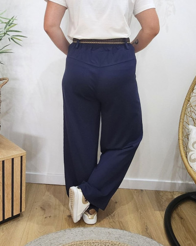 Pantalon femme élastiqué coupe droite et poches