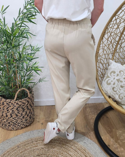 Pantalon femme paper bag beige