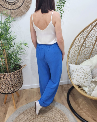 Pantalon fluide femme uni bleu Elysia