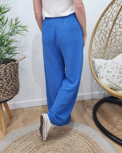 Pantalon fluide femme uni bleu Elysia