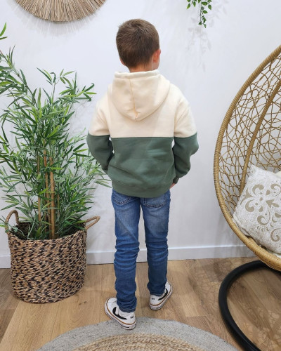 Sweat à capuche enfant beige et vert Brother