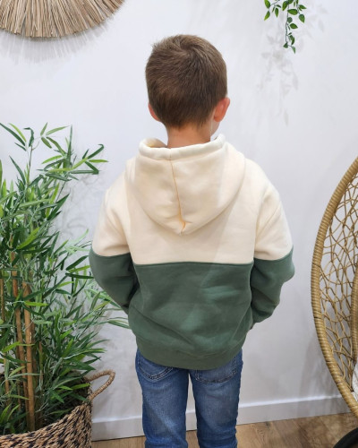 Sweat à capuche enfant beige et vert Brother