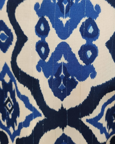 Robe femme droite écrue motifs bleus