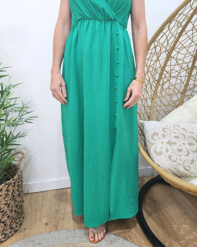 Robe longue femme verte boutonnée Alexia