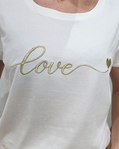 T-Shirt femme blanc broderie love coeur