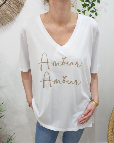 T-Shirt oversize femme blanc Amour Amour doré