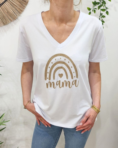 T-Shirt oversize femme blanc mama doré