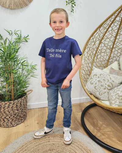 T-Shirt enfant bleu marine Telle mère tel fils blanc