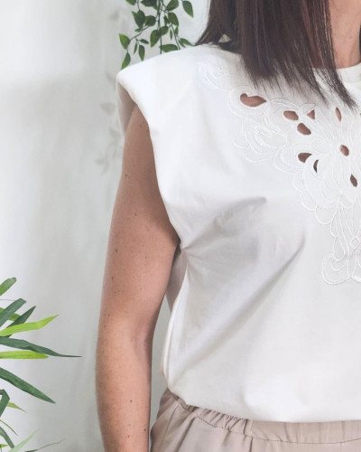 T-shirt femme à épaulettes blanc Yadira