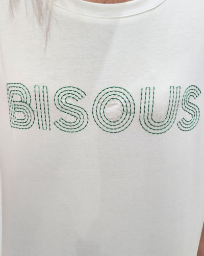 T-Shirt femme blanc broderie BISOUS