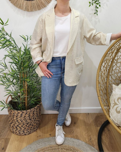 Veste blazer très fine femme doré oversize