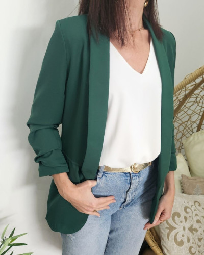 Blazer femme manches plissées vert bouteille