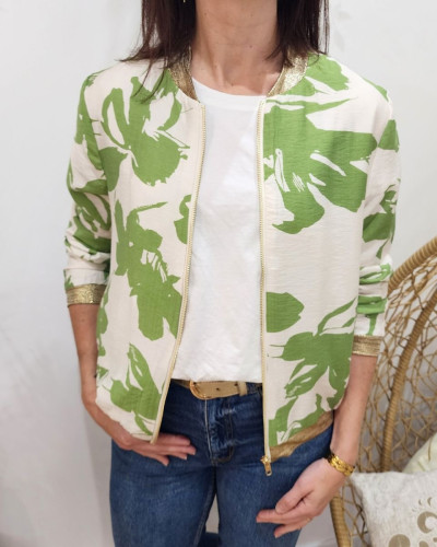 Bombers femme écru et vert Lisa