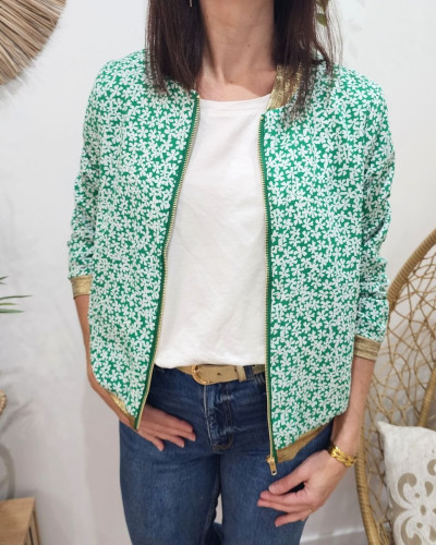 Bombers femme vert fleurs blanches Céline