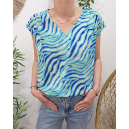 Blouse femme bleue et vert d'eau Karlina