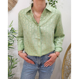 Chemisier femme coton gaze vert motifs dorés