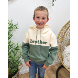 Sweat à capuche enfant beige et vert Brother