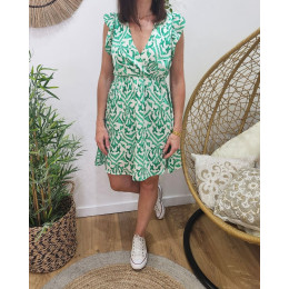 Robe-short femme verte et écrue Augusta