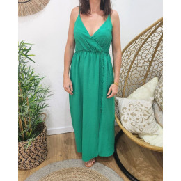 Robe longue femme verte boutonnée Alexia