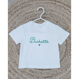 T-Shirt enfant ecru broderie bichette vert gazon