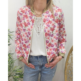 Bombers femme fleuri rose violet Marjolaine