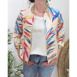 Bombers femme écru feuillages multicolores