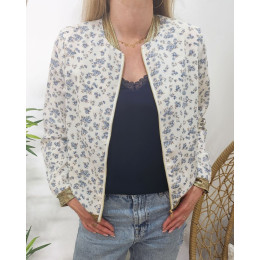 Bombers femme écru fleurs bleues Ewena