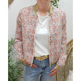 Bombers femme écru fleurs roses orangées Violaine