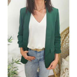 Blazer femme manches plissées vert bouteille