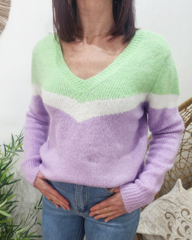 Pull Acrylique Laine Mohair Polyester Parme